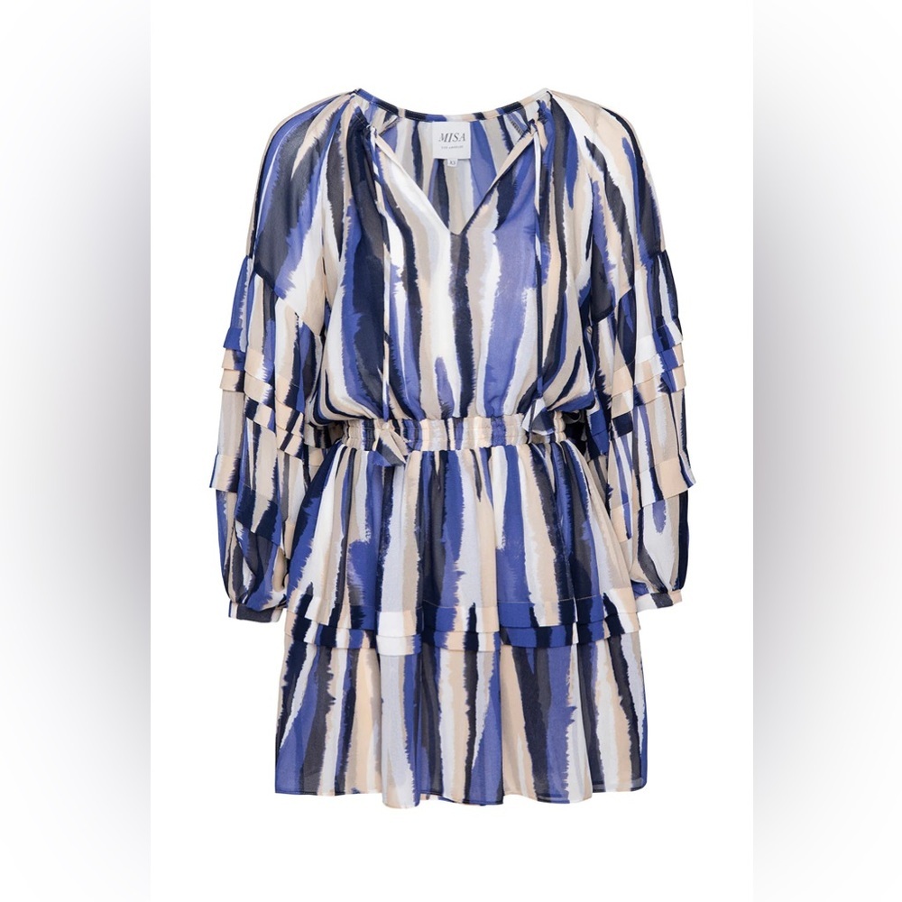 MISA LOS ANGELES Karlina Striped Dress Blue Tan White Women Size Small $410 MSRP - Picture 1 of 7